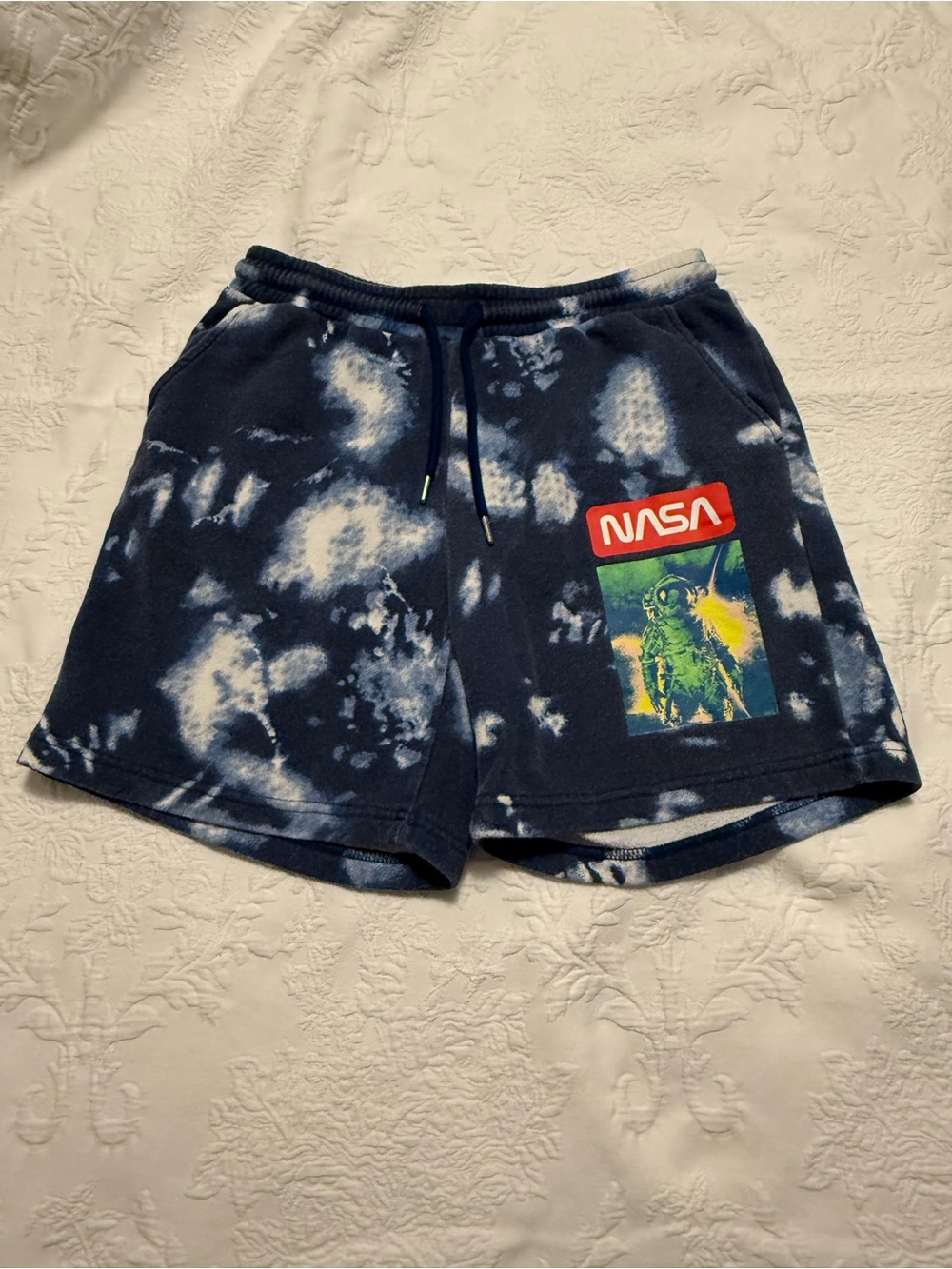 NASA Men's Navy Tie-Dye Graphic Athletic Shorts